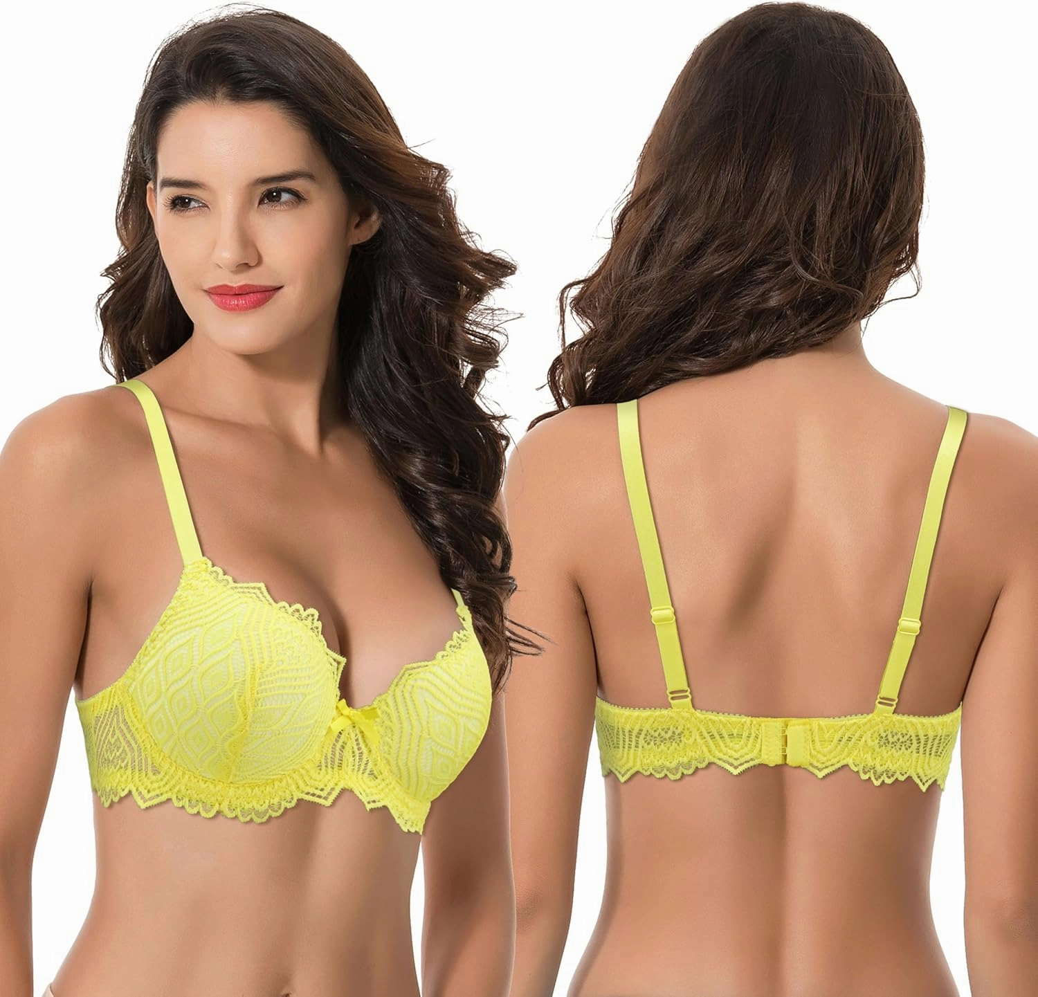 Curve Muse Women's Plus Size Push Up Add 1 Cup Underwire Perfect Shape Lace Bras