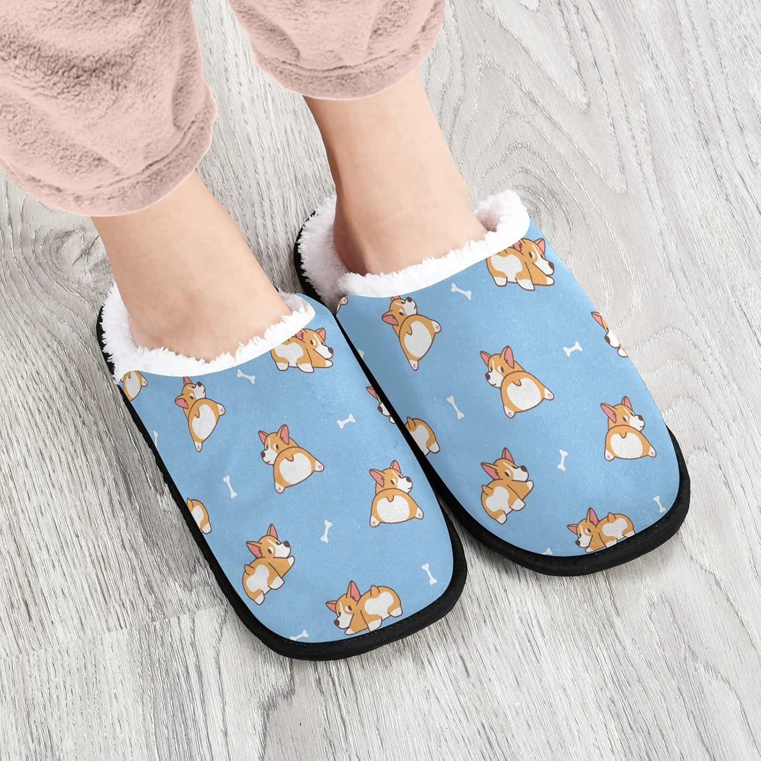 Cute Corgi Butt Dog Bone Slippers, Soft Memory Foam Non-Slip Indoor House Slippers Home Shoes for Bedroom Hotel Travel Spa