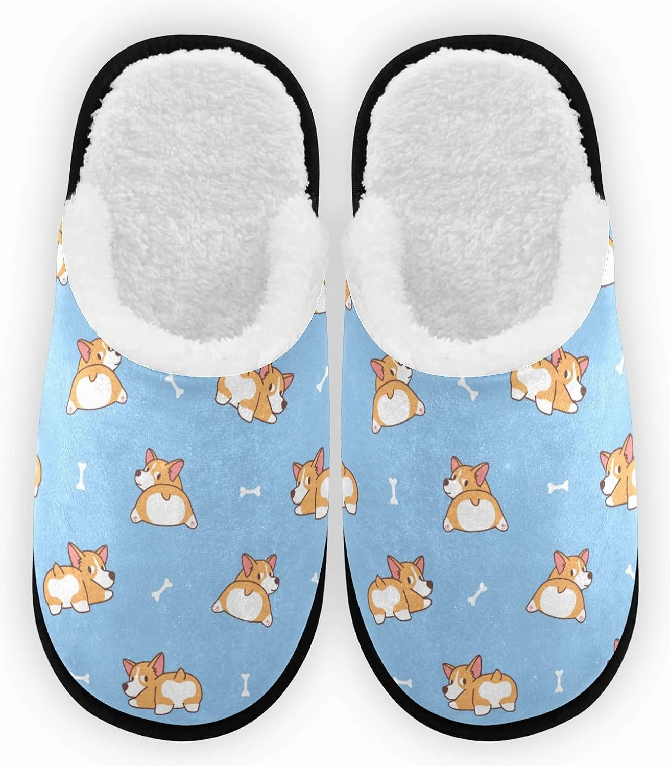 Cute Corgi Butt Dog Bone Slippers, Soft Memory Foam Non-Slip Indoor House Slippers Home Shoes for Bedroom Hotel Travel Spa
