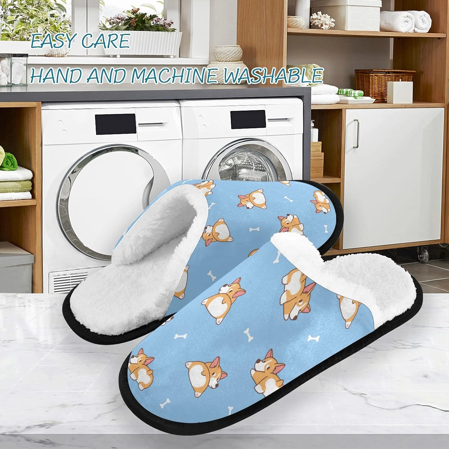 Cute Corgi Butt Dog Bone Slippers, Soft Memory Foam Non-Slip Indoor House Slippers Home Shoes for Bedroom Hotel Travel Spa
