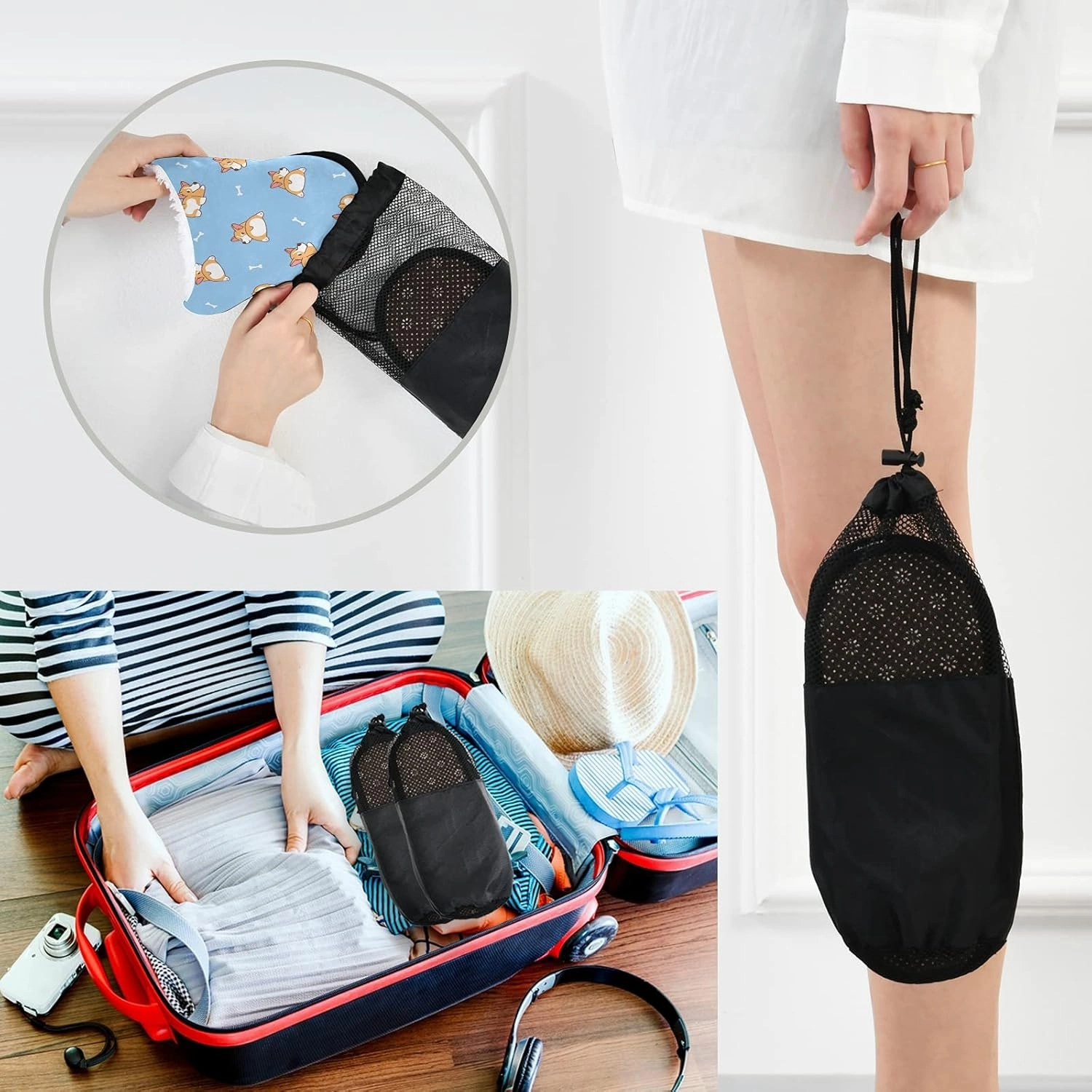 Cute Corgi Butt Dog Bone Slippers, Soft Memory Foam Non-Slip Indoor House Slippers Home Shoes for Bedroom Hotel Travel Spa