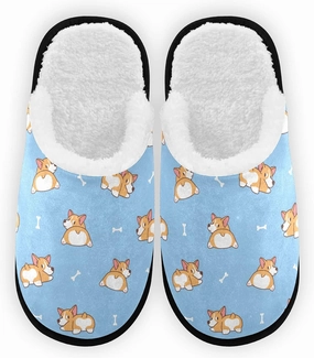 Cute Corgi Butt Dog Bone Slippers, Soft Memory Foam Non-Slip Indoor House Slippers Home Shoes for Bedroom Hotel Travel Spa