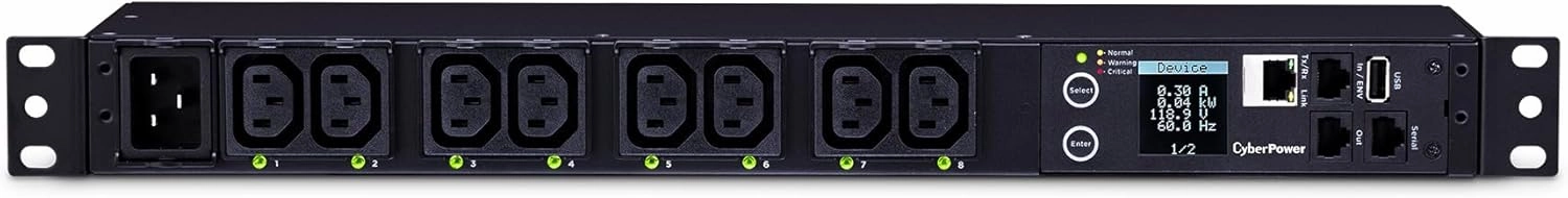 CyberPower PDU81005 Switched Metered-By-Outlet PDU, 100-240V/20A, 8 Outlets, 1U Rackmount