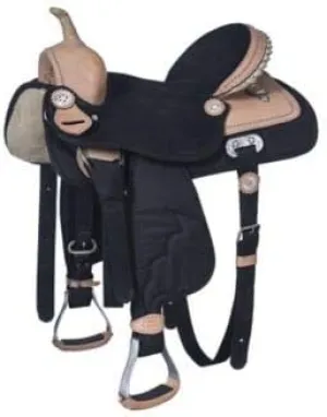D&L SADDLERY Classic Western Barrel Racing Handmade Synthetic Cordura Horse Saddle Lightweight Barrel Racing Saddle Trail Tack Equestrian Horse Saddle Tack Size 10" to 18" inches Seat