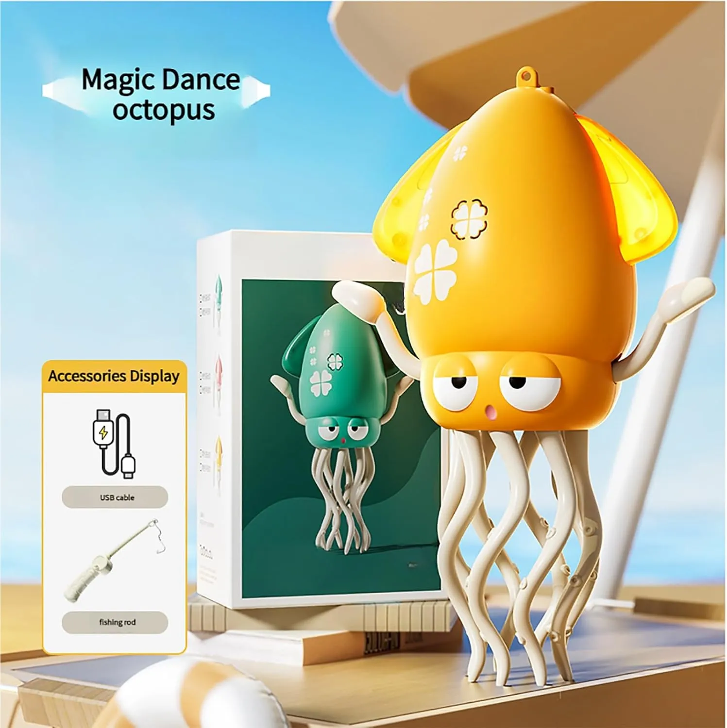 Dancing Octopus Toy, Auto Dance Octopus Toy, Crawling Dancing Automatic Obstacle Sensor Toys, Smart Tentacle for Cats Dogs Pets(Yellow)