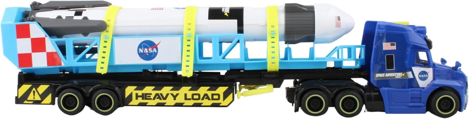 Daron Rocket Transporter with Articulated Tractor Trailer, Launch Platform, Lights & Sounds, Removable Rocket with Extendable Landing Fins - Ages 3 
