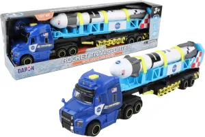 Daron Rocket Transporter with Articulated Tractor Trailer, Launch Platform, Lights & Sounds, Removable Rocket with Extendable Landing Fins - Ages 3 
