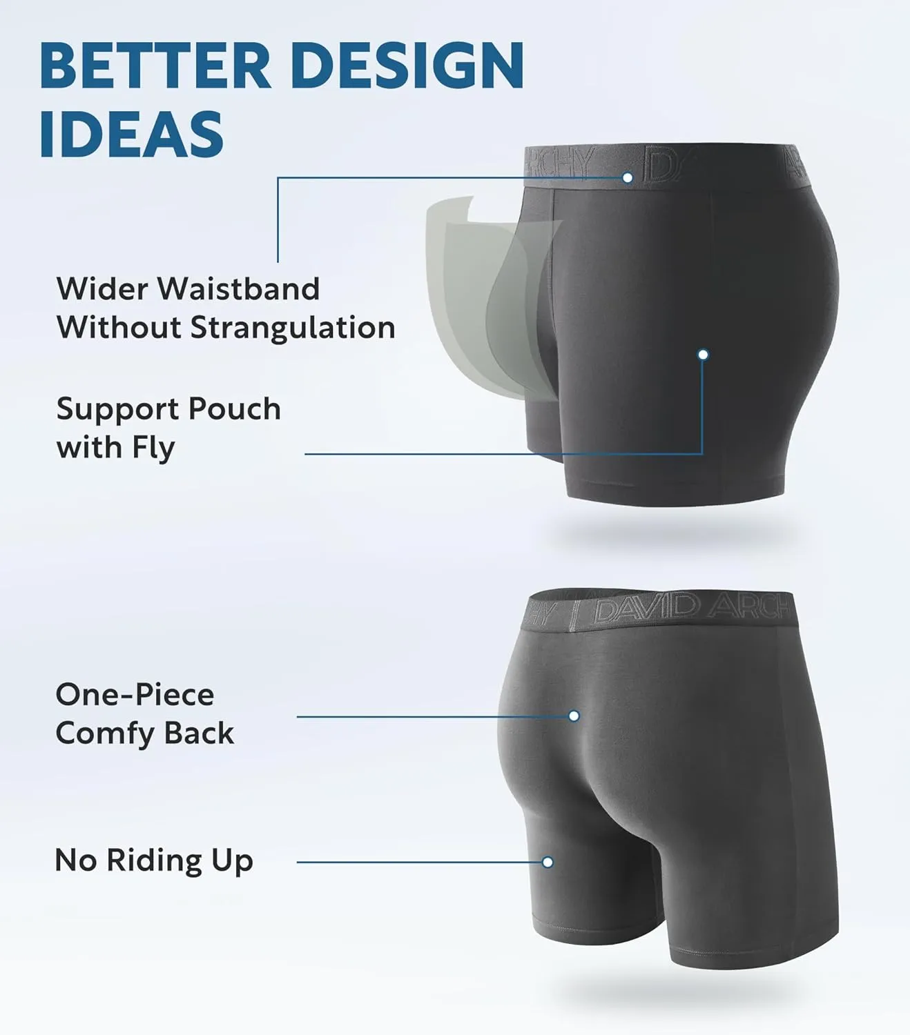 DAVID ARCHY Mens Underwear Boxer Briefs Breathable Soft Moisture-Wicking with Fly Underwear for Men Multipack