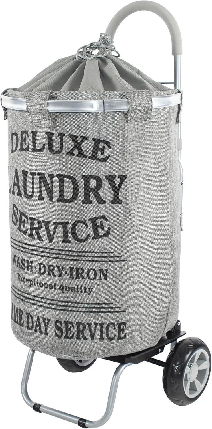 dbest products Laundry Trolley Dolly, Grey Laundry Bag Hamper Basket cart with wheels sorter