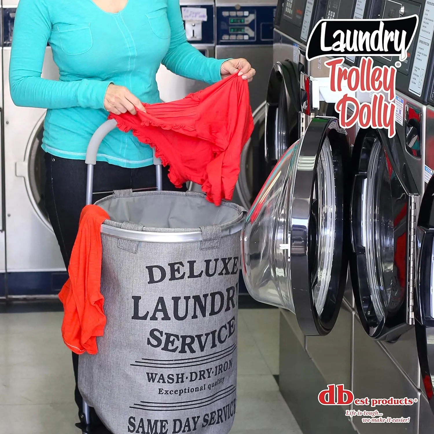 dbest products Laundry Trolley Dolly, Grey Laundry Bag Hamper Basket cart with wheels sorter