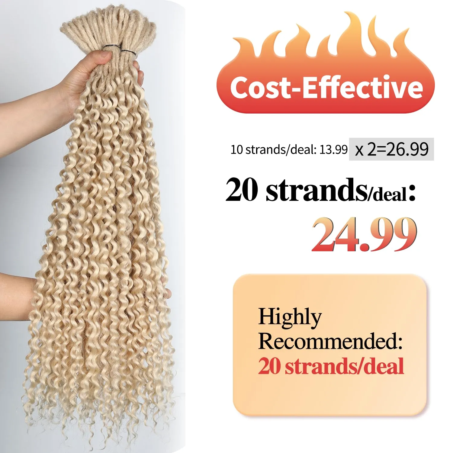 DE Dreadlock Extensions Blonde Synthetic Wavy Double Ended Dreads with Curly Ends 20 Strands Handmade Crochet Dreads Soft Dreadlock Extensions for Women 24 inches