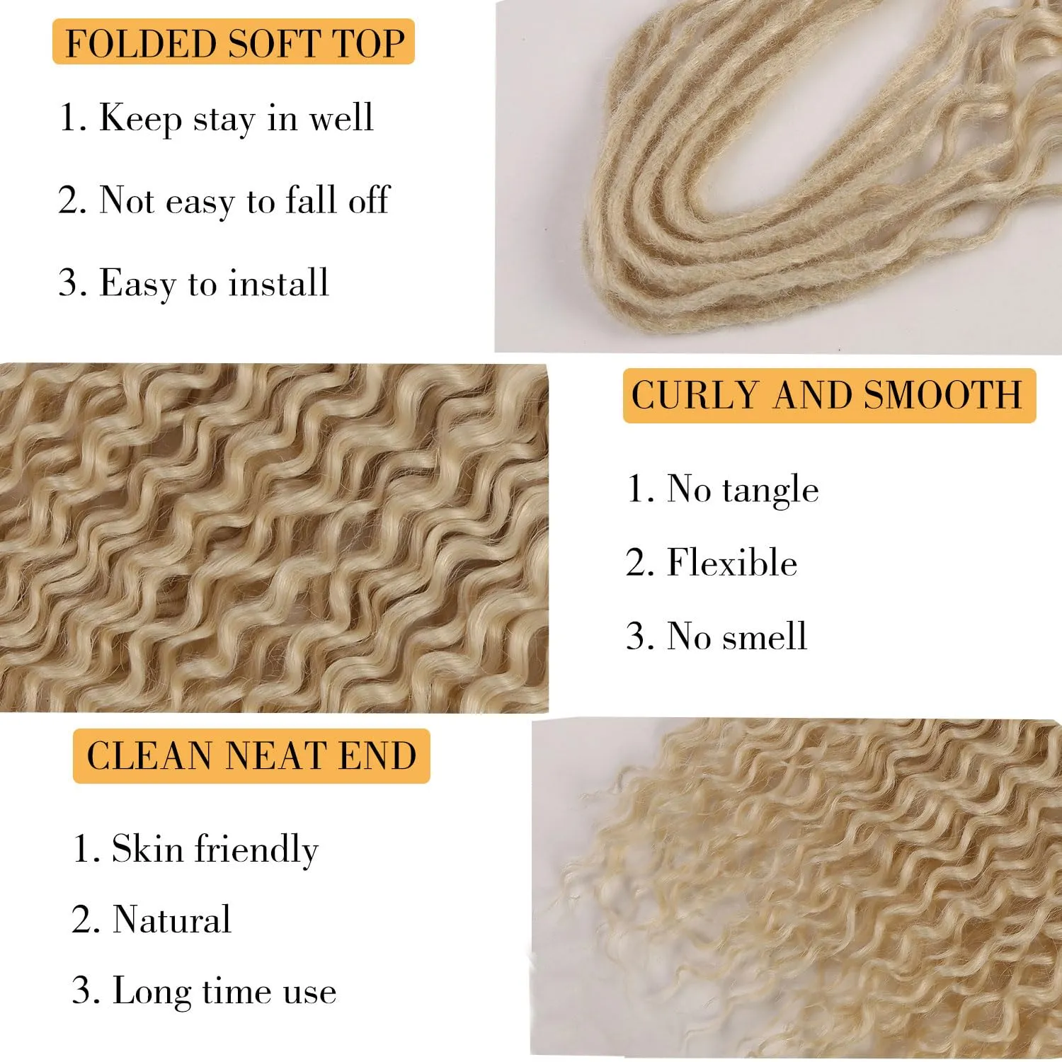 DE Dreadlock Extensions Blonde Synthetic Wavy Double Ended Dreads with Curly Ends 20 Strands Handmade Crochet Dreads Soft Dreadlock Extensions for Women 24 inches