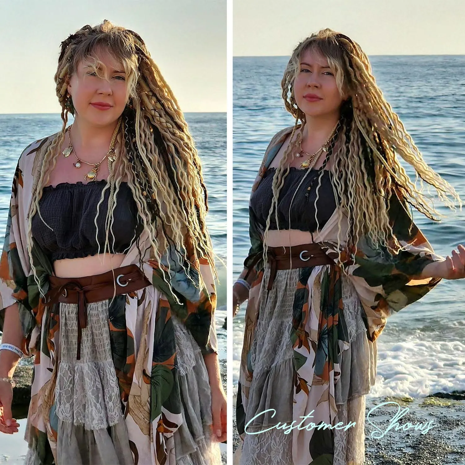 DE Dreadlock Extensions Blonde Synthetic Wavy Double Ended Dreads with Curly Ends 20 Strands Handmade Crochet Dreads Soft Dreadlock Extensions for Women 24 inches
