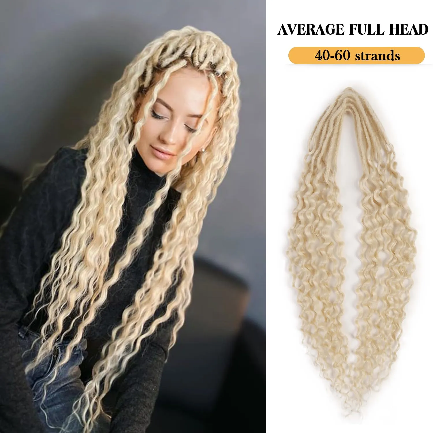 DE Dreadlock Extensions Blonde Synthetic Wavy Double Ended Dreads with Curly Ends 20 Strands Handmade Crochet Dreads Soft Dreadlock Extensions for Women 24 inches