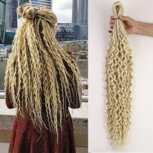 DE Dreadlock Extensions Blonde Synthetic Wavy Double Ended Dreads with Curly Ends 20 Strands Handmade Crochet Dreads Soft Dreadlock Extensions for Women 24 inches