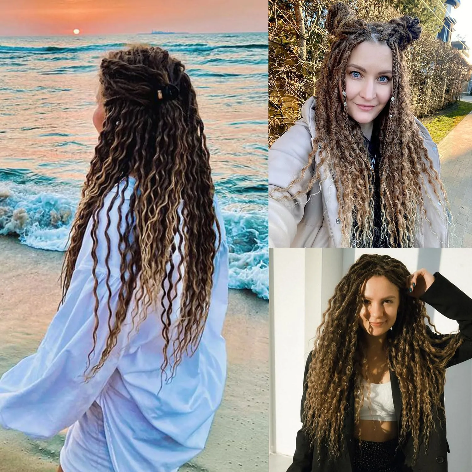 DE Dreadlock Extensions Synthetic Wavy Double Ended Dreads with Curly Ends 20 Strands Handmade Crochet Dreads Soft Dreadlock Extensions for Women 24 inches