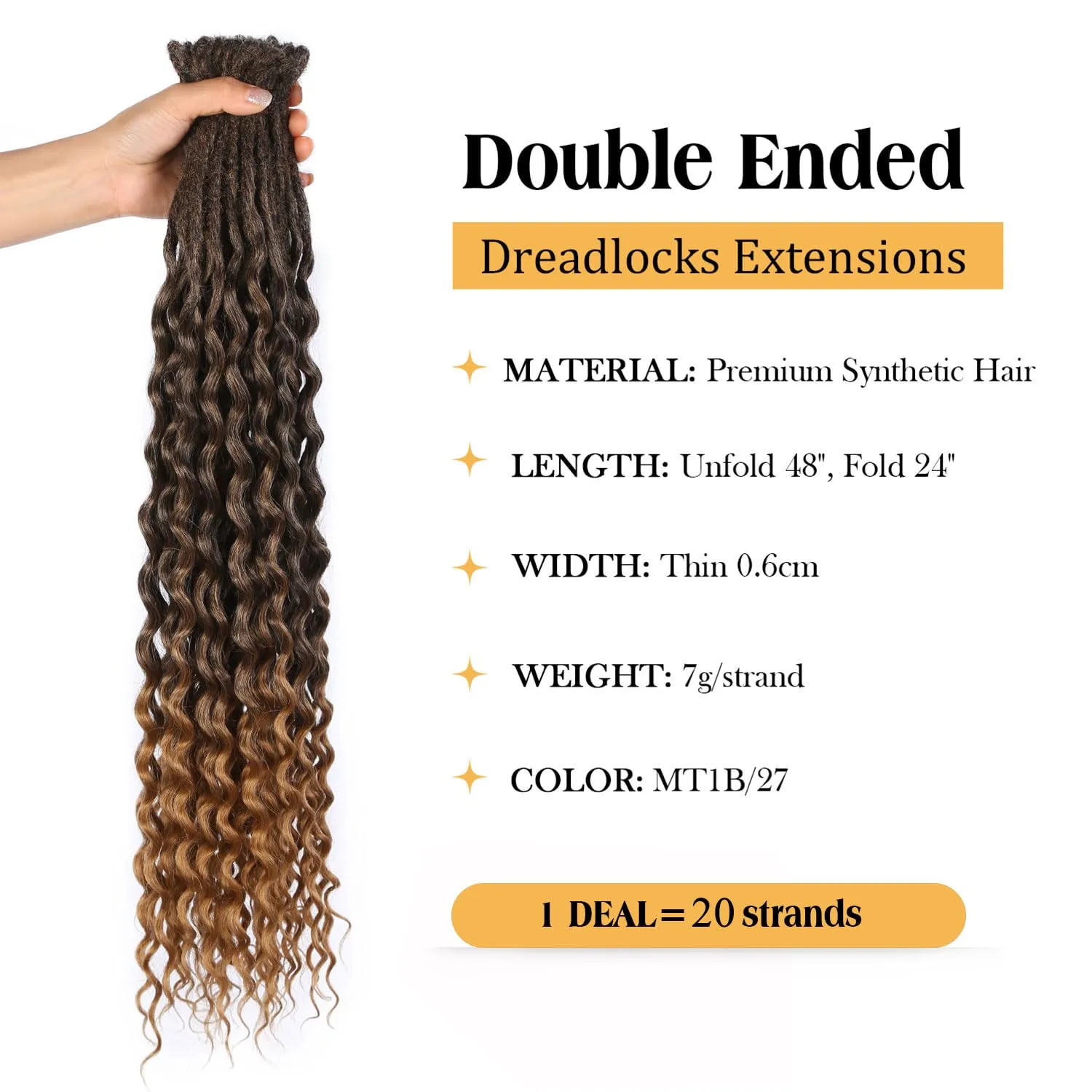 DE Dreadlock Extensions Synthetic Wavy Double Ended Dreads with Curly Ends 20 Strands Handmade Crochet Dreads Soft Dreadlock Extensions for Women 24 inches