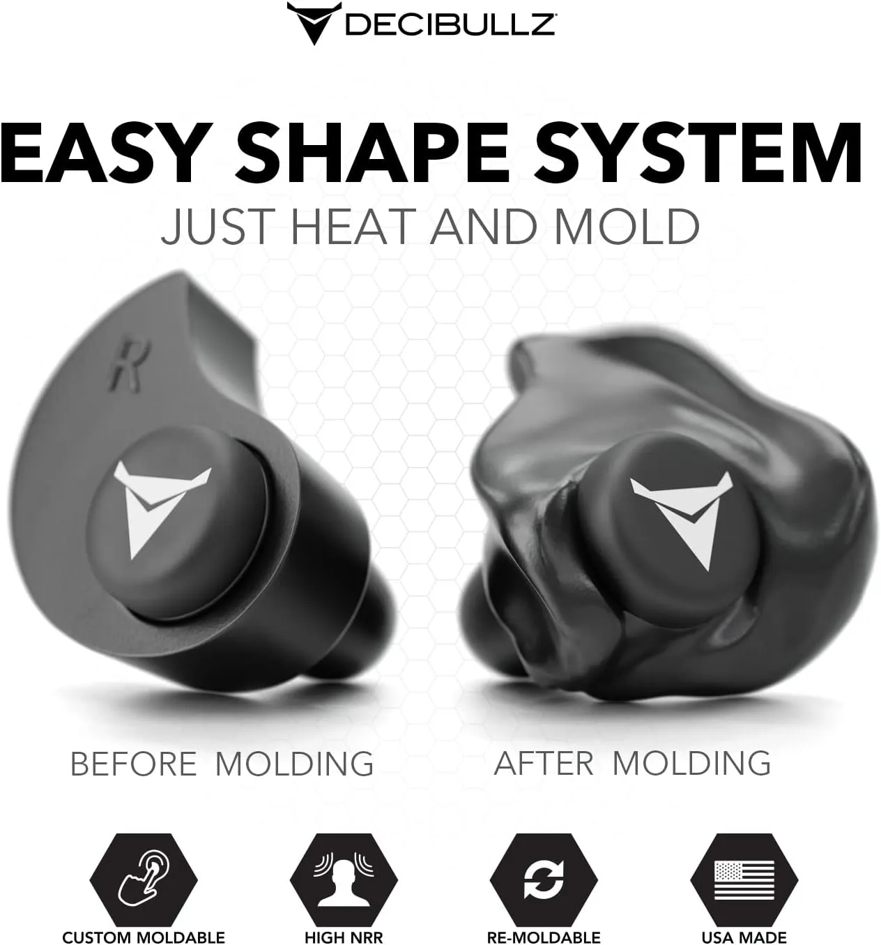 Decibullz - Custom Molded Earplugs, 31dB Highest NRR, Comfortable Hearing Protection for Shooting, Travel, Work and Concerts