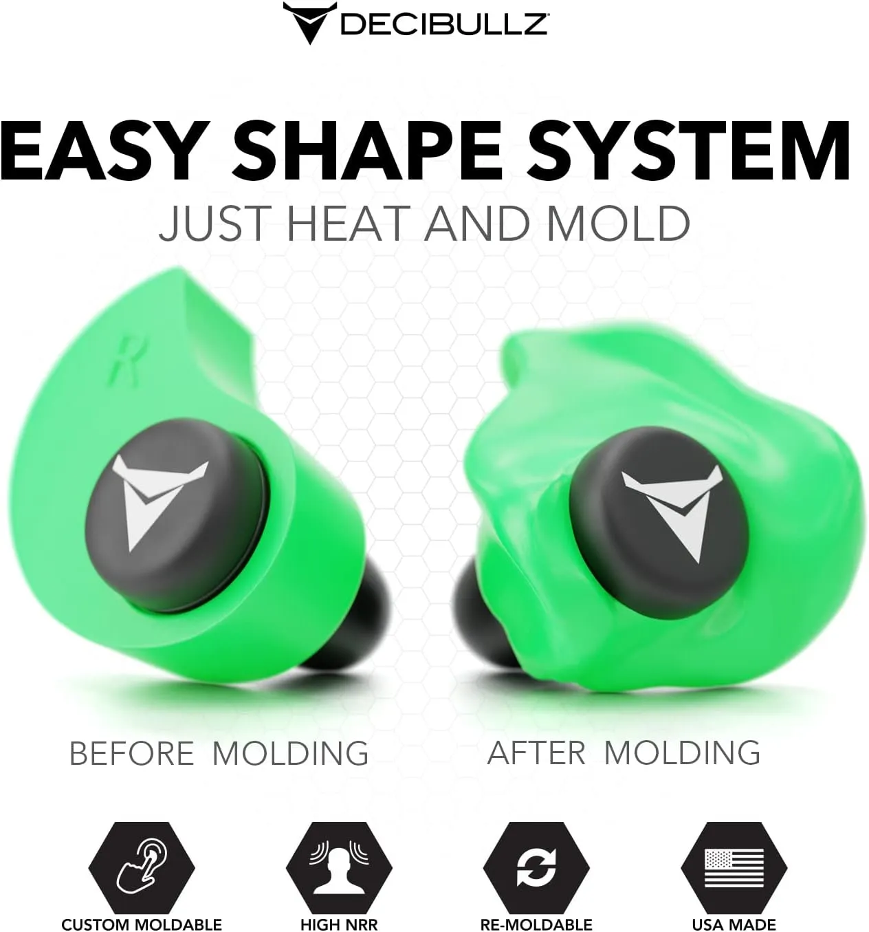 Decibullz - Custom Molded Earplugs, 31dB Highest NRR, Comfortable Hearing Protection for Shooting, Travel, Work and Concerts