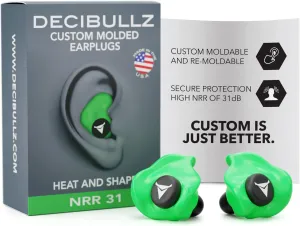 Decibullz - Custom Molded Earplugs, 31dB Highest NRR, Comfortable Hearing Protection for Shooting, Travel, Work and Concerts