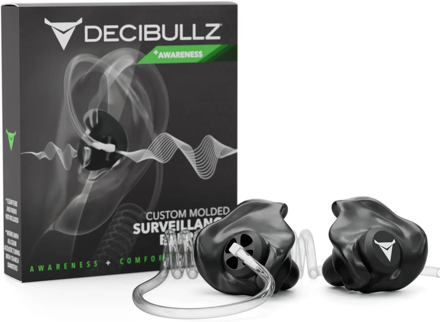Decibullz Custom Moulded Security Two-Way Radio Surveillance Earpiece Set, Thermo-Fit Designed for Clear Acoustic Tube Radios | Model:  Awareness
