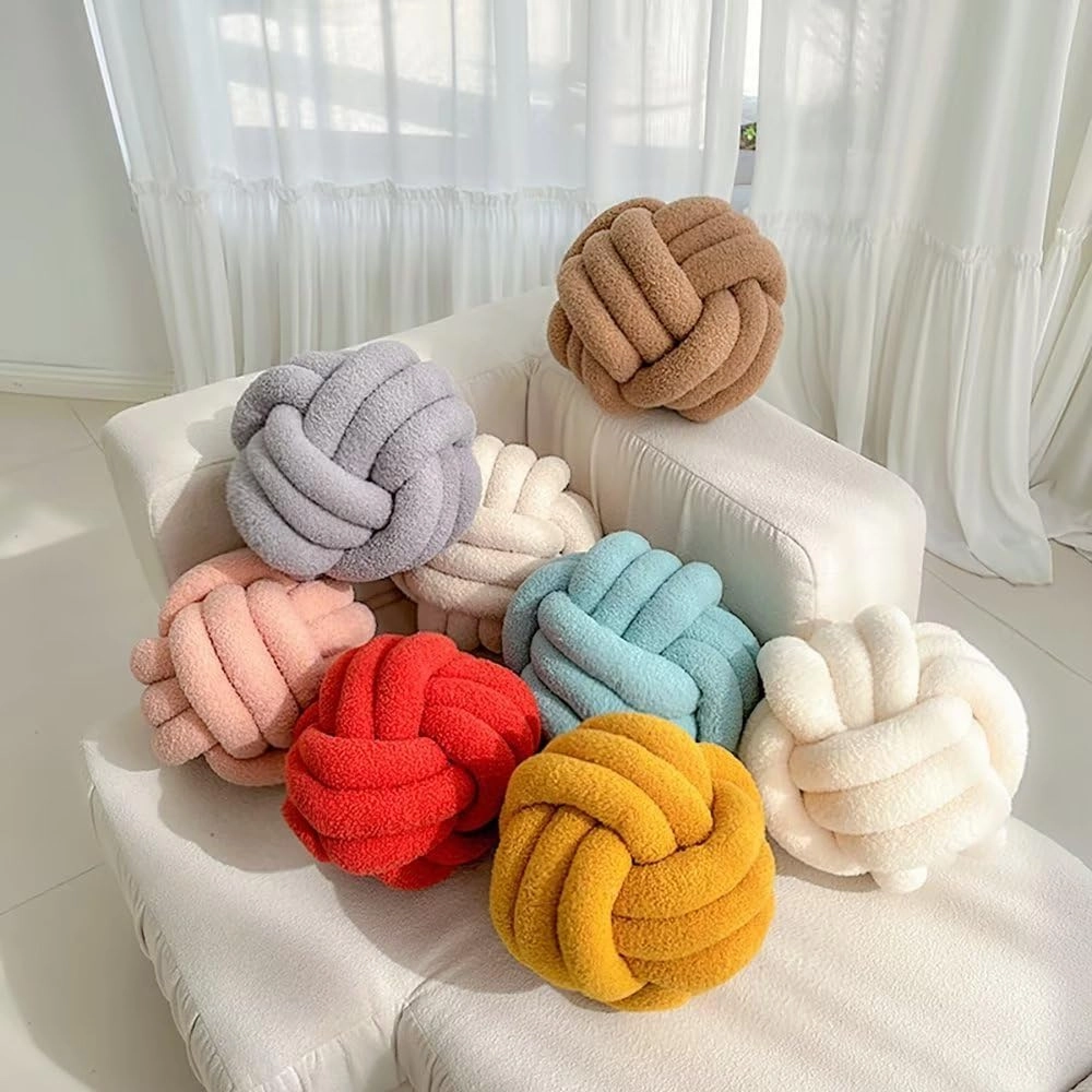 Decorative Throw Knot Pillow Ball for Home Chair Sofa Couch Bed Aesthetic Round Decor Pillows Lambswool Knotted Pillow Cushion (Ivory White, 11 inches)