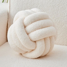 Decorative Throw Knot Pillow Ball for Home Chair Sofa Couch Bed Aesthetic Round Decor Pillows Lambswool Knotted Pillow Cushion (Ivory White, 11 inches)