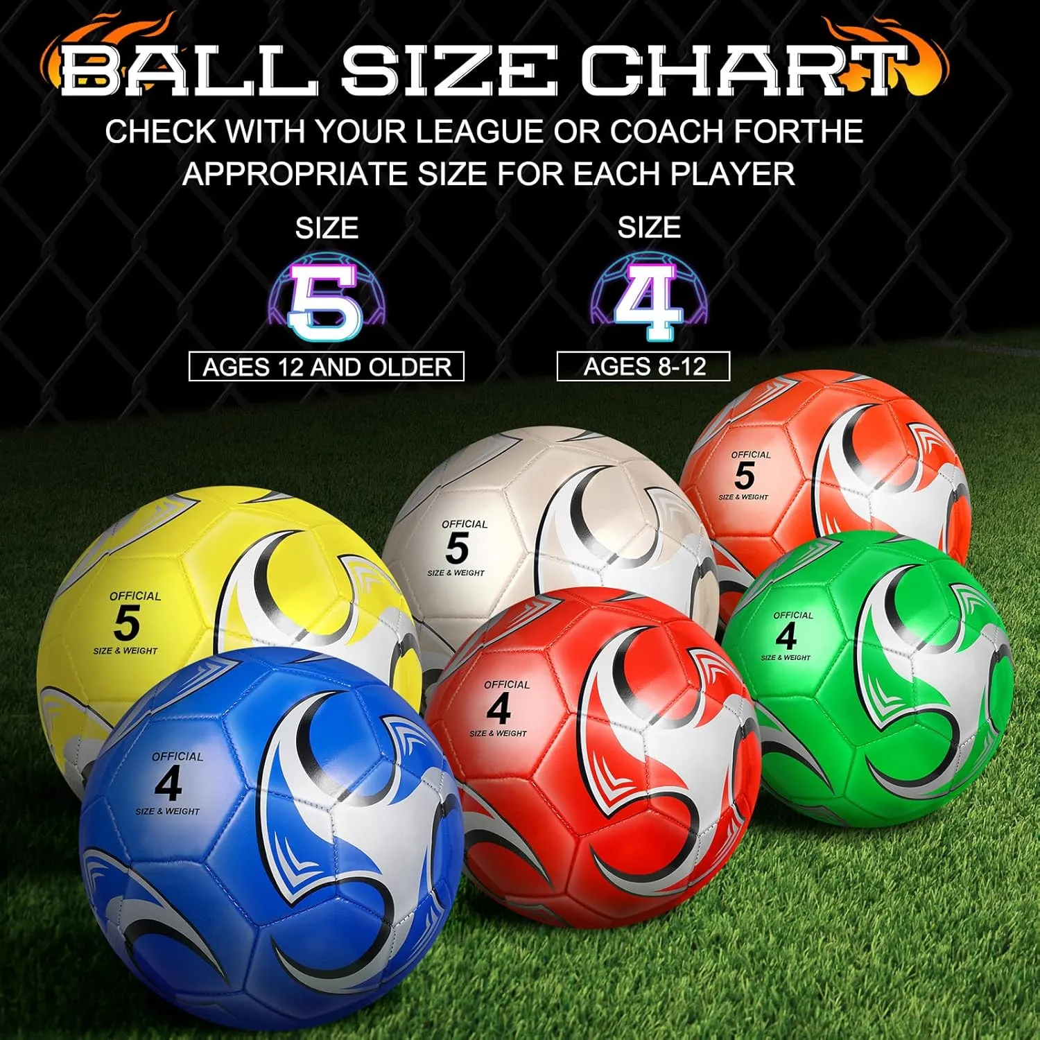 Deekin 6 Pcs Soccer Ball with Pump Official Outside Sport Soccer Machine Stitched Ball for Training Practice Gift for Child Adult