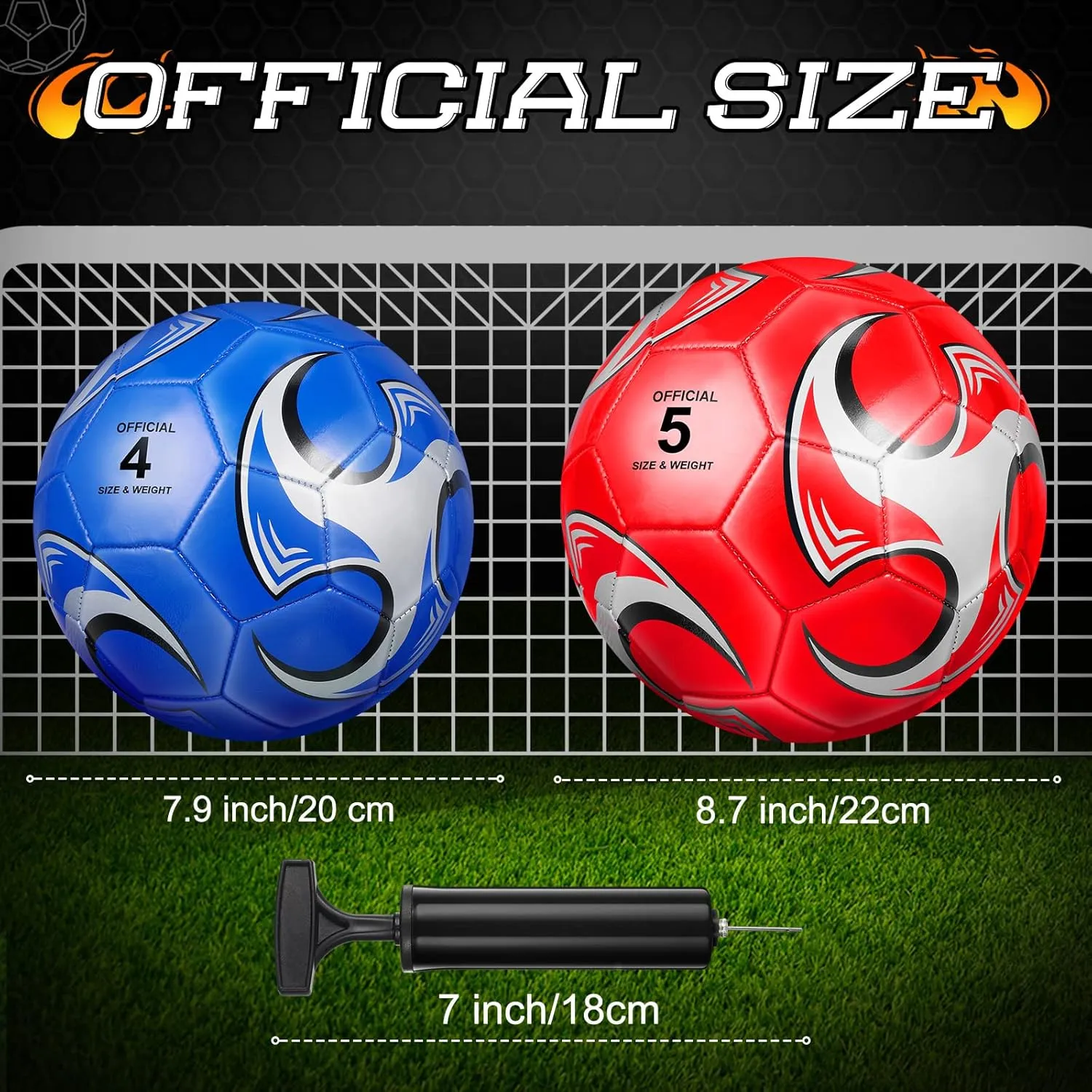 Deekin 6 Pcs Soccer Ball with Pump Official Outside Sport Soccer Machine Stitched Ball for Training Practice Gift for Child Adult