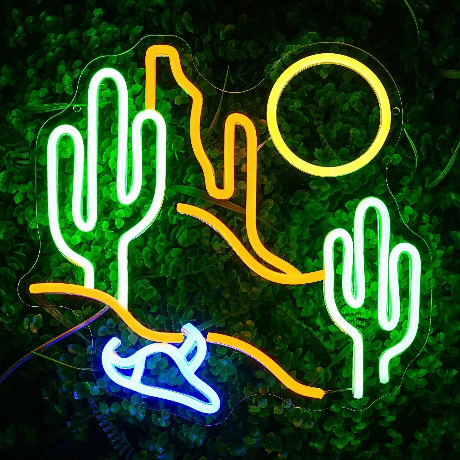 Desert Cactus Neon Sign for Wall Decor Desert Neon Light Sun LED Neon Sign Cactus Neon Light Up Sign for Bedroom Living Room Hotel Bar Scenic Area Decoration(13.7"*12.9")