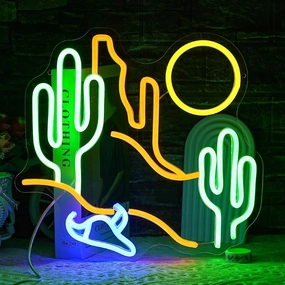 Desert Cactus Neon Sign for Wall Decor Desert Neon Light Sun LED Neon Sign Cactus Neon Light Up Sign for Bedroom Living Room Hotel Bar Scenic Area Decoration(13.7"*12.9")