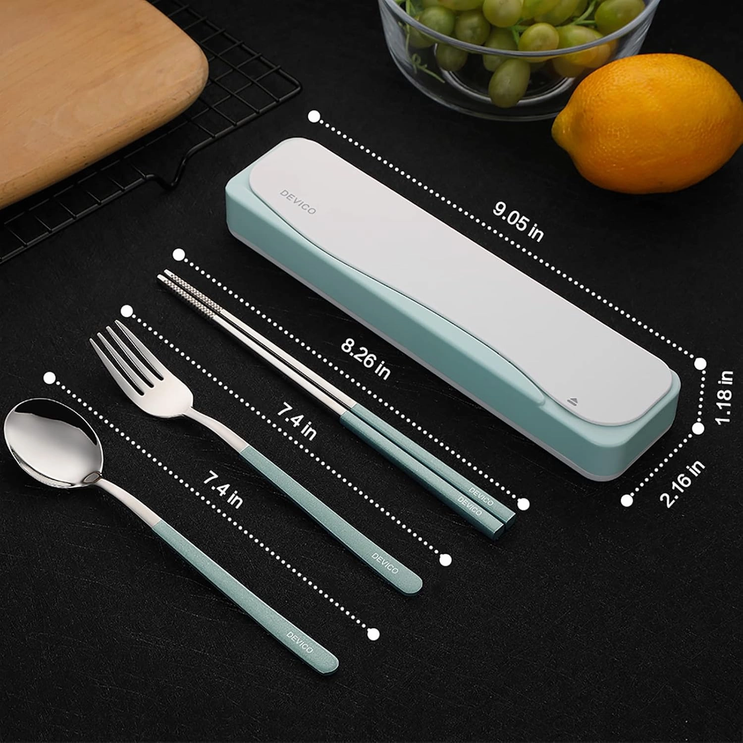 DEVICO Travel Utensils With Case, 18/8 Stainless Steel Camping Utensils, Reusable Portable Silverware Cutlery Set For Lunch Box, Include Fork Spoon Chopsticks