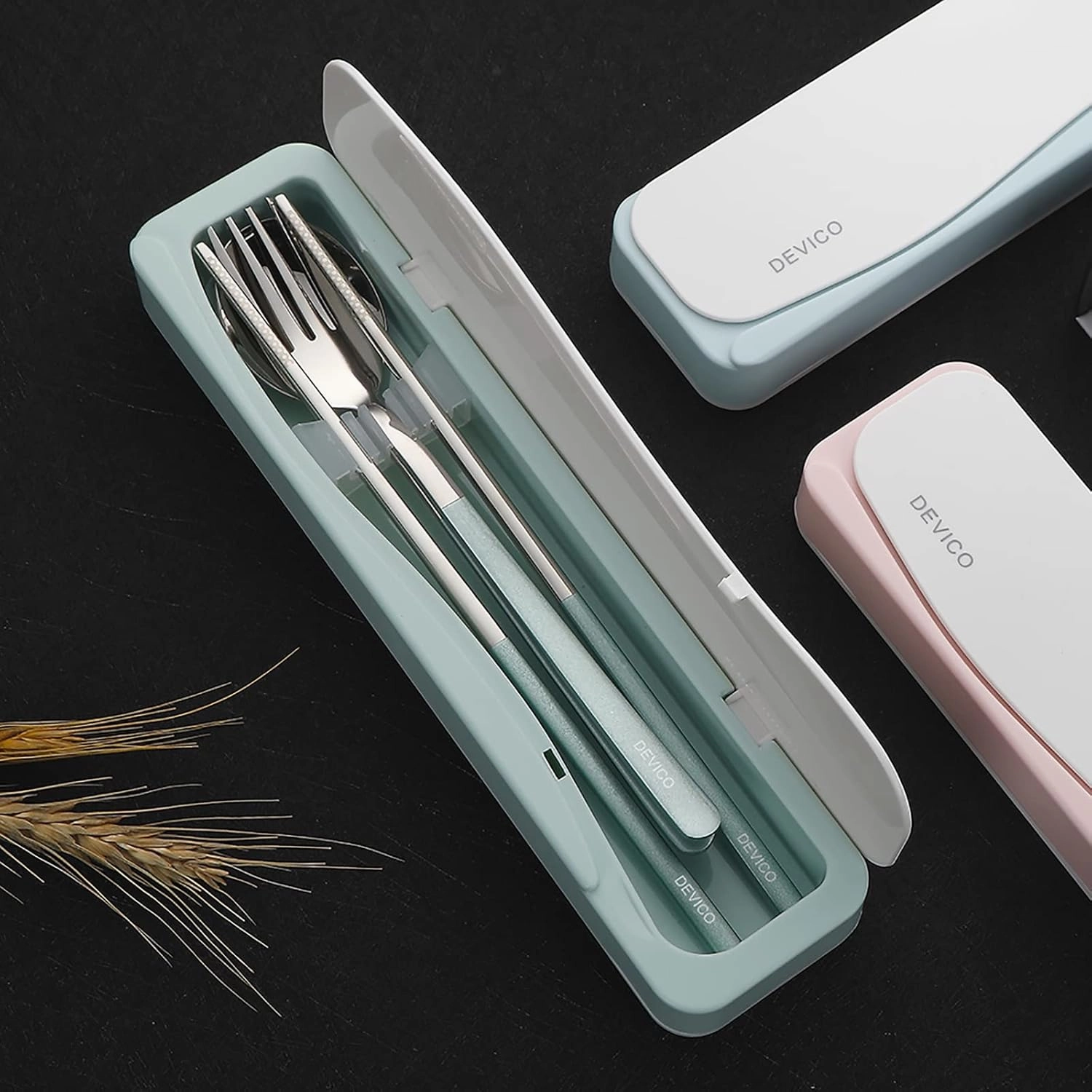 DEVICO Travel Utensils With Case, 18/8 Stainless Steel Camping Utensils, Reusable Portable Silverware Cutlery Set For Lunch Box, Include Fork Spoon Chopsticks