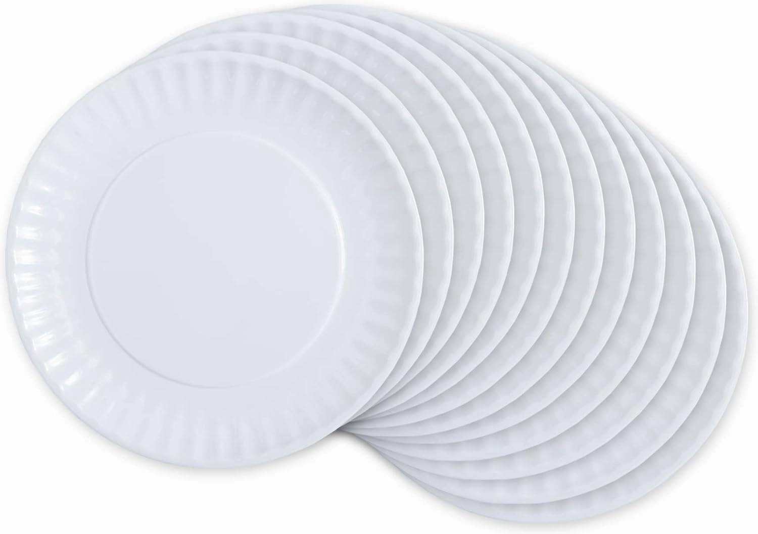 DII Melamine Reusable 9" Round Party or Picnic Plate, Set of 12, White