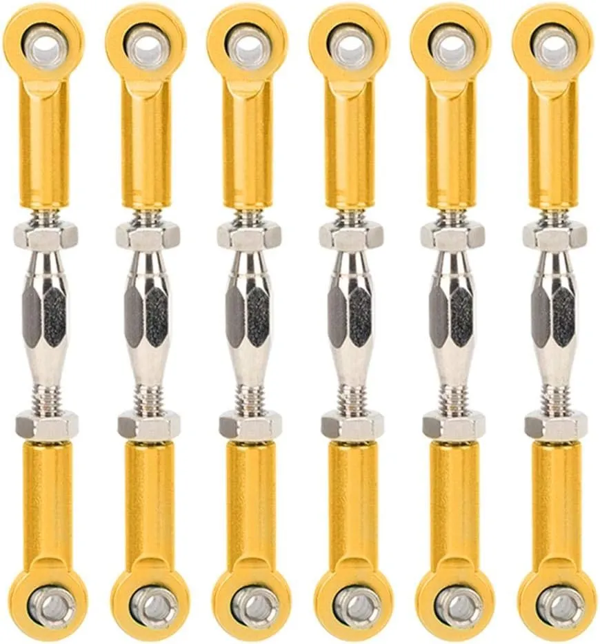 Dilwe RC Car Push Rod, 6Pcs Aluminum Alloy Adjustable Push Rods Compatible with 1/10 RC Truggy Buggy(Gold)