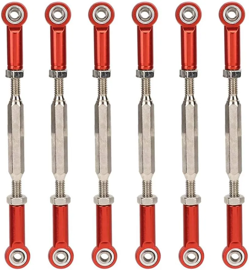 Dilwe RC Car Push Rod,1/10 RC Car Aluminum Alloy Turnbuckle Rod Linkage with Adjustable Length, 88-104mm(Red)