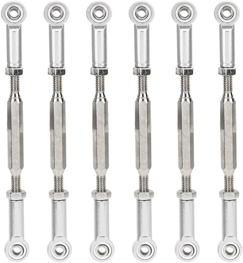 Dilwe RC Car Push Rod,1/10 RC Car Aluminum Alloy Turnbuckle Rod Linkage with Adjustable Length, 88-104mm(Silver)