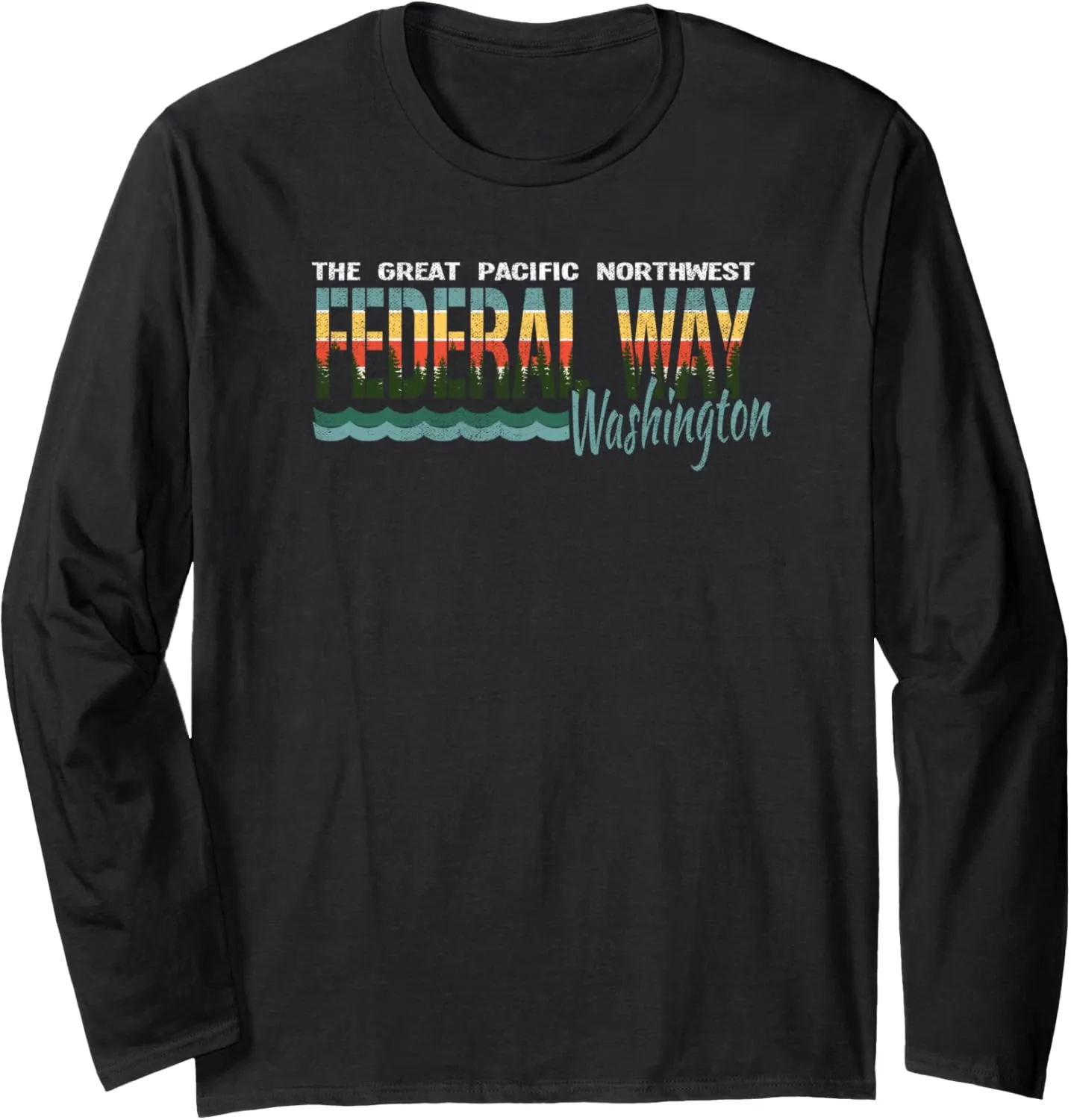 Distressed Retro Federal Way WA Pacific Northwest Shirt PNW Long Sleeve T-Shirt