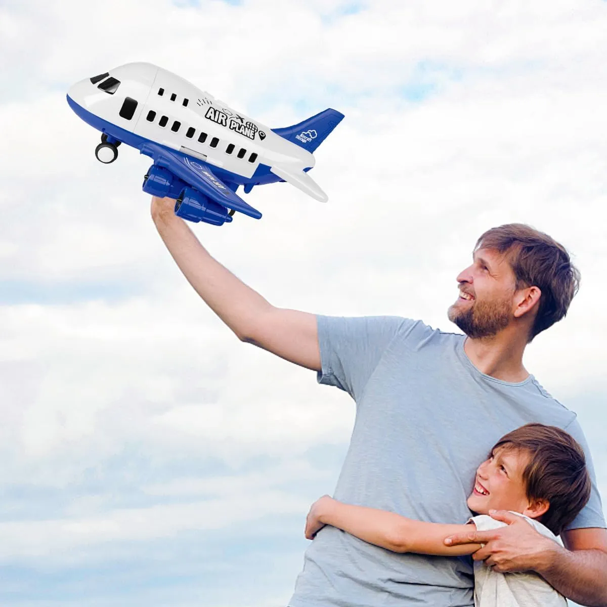 DIY Children's Airplane Toy Set Large Model can Receive Plastic air Plane Inertia Cars, Airplane Toys for Kids,Cars and Trucks, Birthday Party Gifts, Color Box .Alert Blue