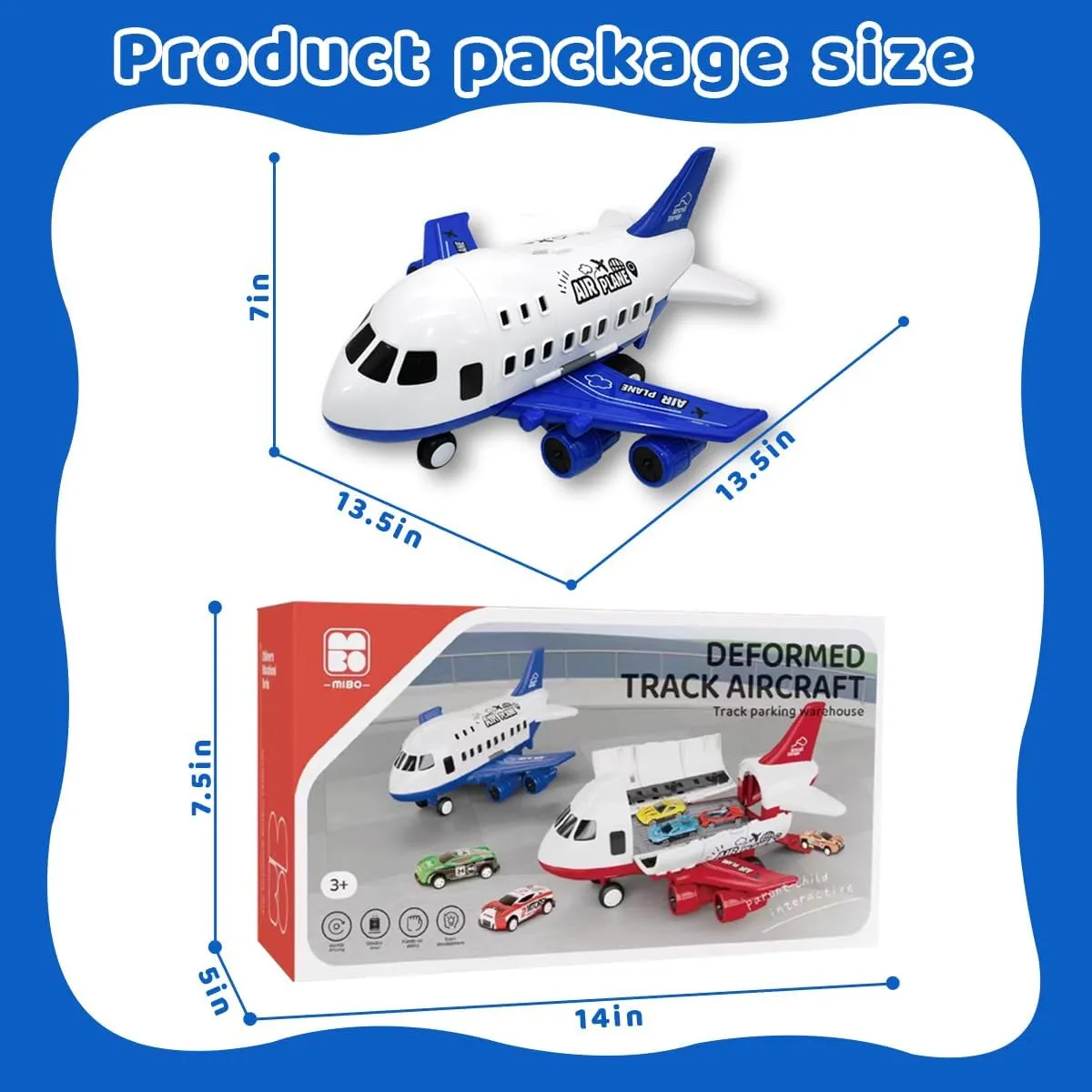 DIY Children's Airplane Toy Set Large Model can Receive Plastic air Plane Inertia Cars, Airplane Toys for Kids,Cars and Trucks, Birthday Party Gifts, Color Box .Alert Blue