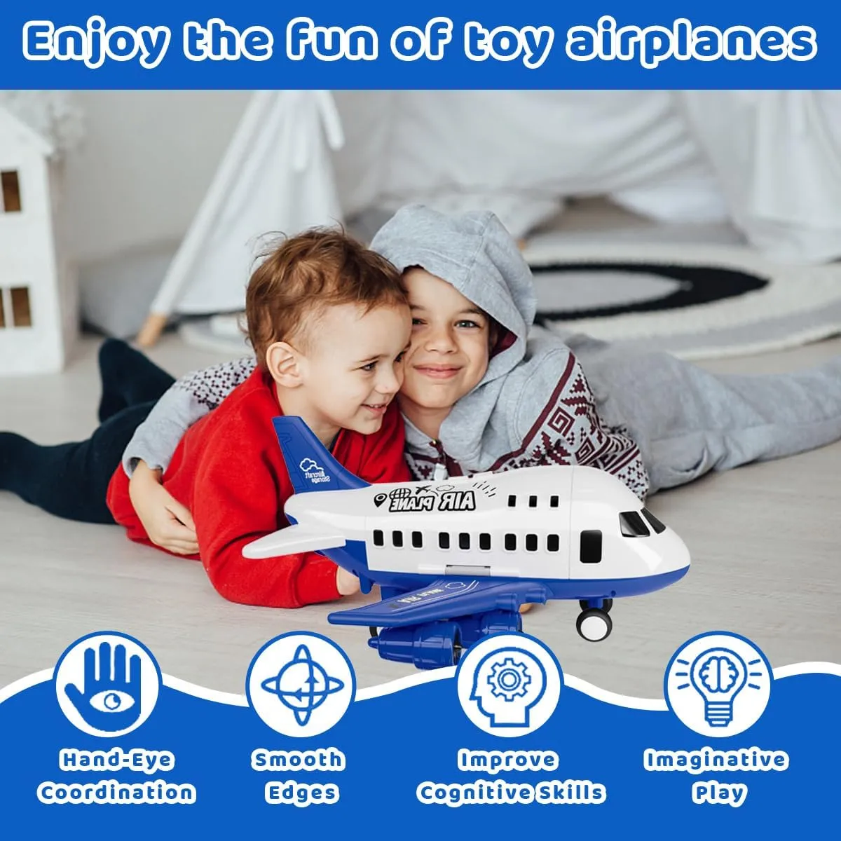 DIY Children's Airplane Toy Set Large Model can Receive Plastic air Plane Inertia Cars, Airplane Toys for Kids,Cars and Trucks, Birthday Party Gifts, Color Box .Alert Blue