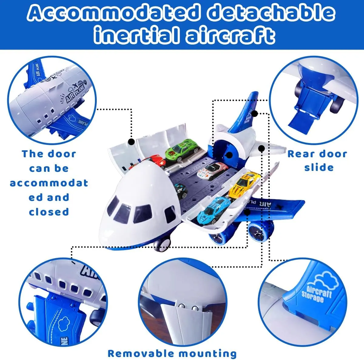 DIY Children's Airplane Toy Set Large Model can Receive Plastic air Plane Inertia Cars, Airplane Toys for Kids,Cars and Trucks, Birthday Party Gifts, Color Box .Alert Blue