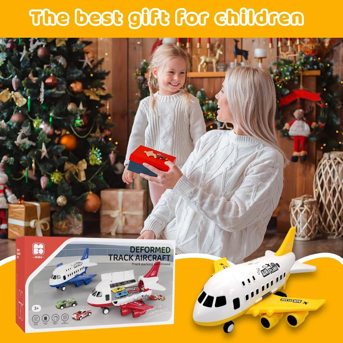 DIY Children's Airplane Toy Set Large Model can Receive Plastic air Plane Inertia Cars, Airplane Toys for Kids,Cars and Trucks, Birthday Party Gifts Engineering Yellow.