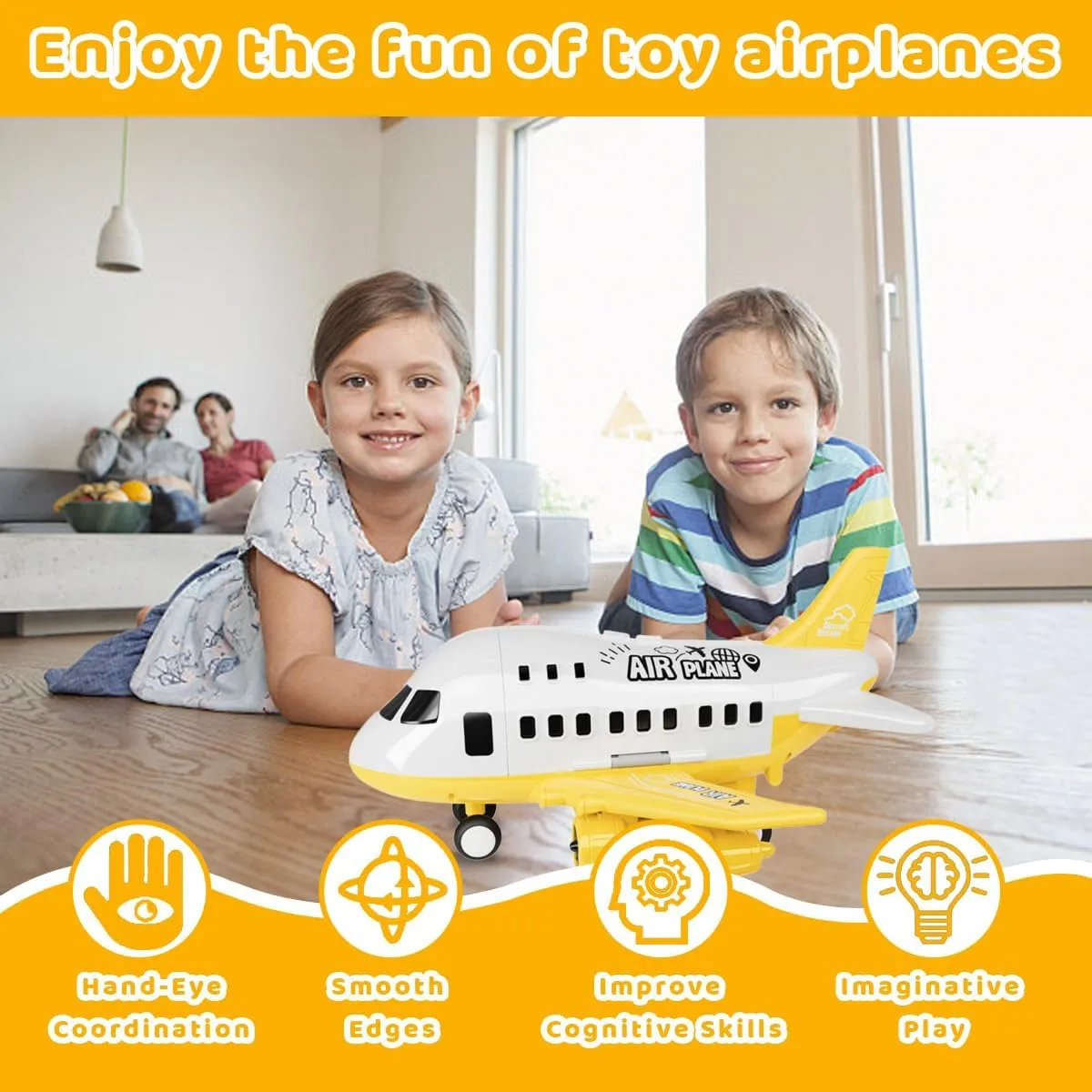 DIY Children's Airplane Toy Set Large Model can Receive Plastic air Plane Inertia Cars, Airplane Toys for Kids,Cars and Trucks, Birthday Party Gifts Engineering Yellow.