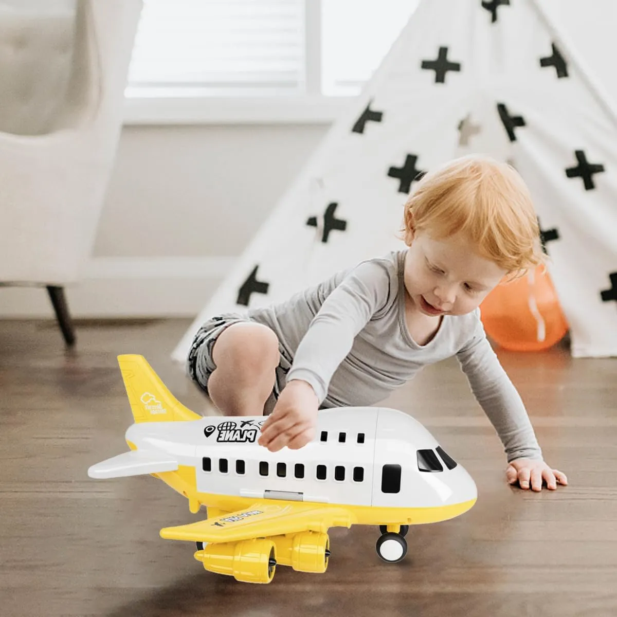 DIY Children's Airplane Toy Set Large Model can Receive Plastic air Plane Inertia Cars, Airplane Toys for Kids,Cars and Trucks, Birthday Party Gifts Engineering Yellow.