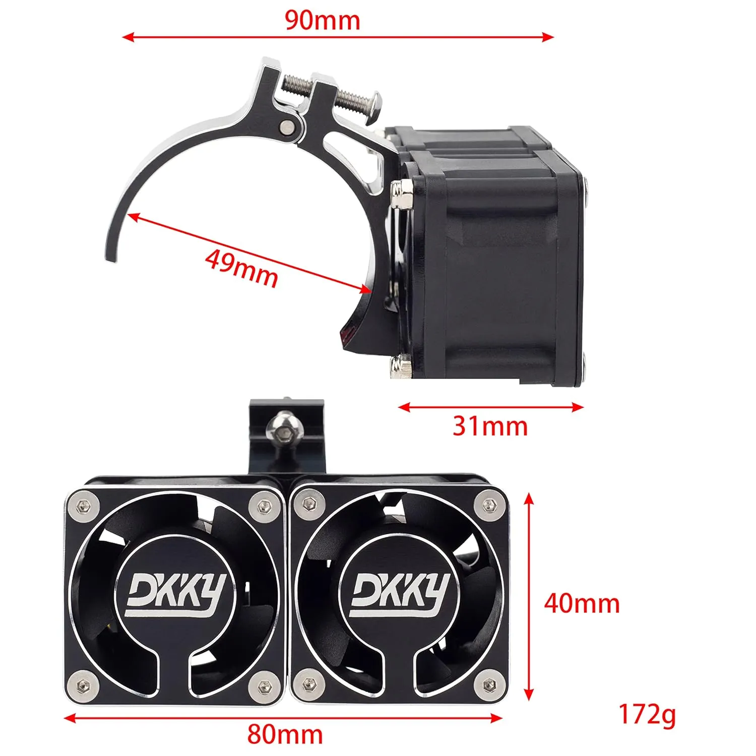 DKKY RC Motor Cooling Fan Heatsink 21000 RPM with 47-51mm Adjustable Mount for 1717 4985 Motors ARRMA Infraction Felony Limitless and Axial, Black