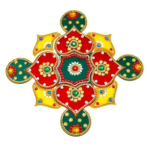 DMS RETAIL Handcrafted Red Yellow Green Traditional Acrylic Rangoli Set for Floor Decoration | Diwali Decoration Items for Home 11 Inches