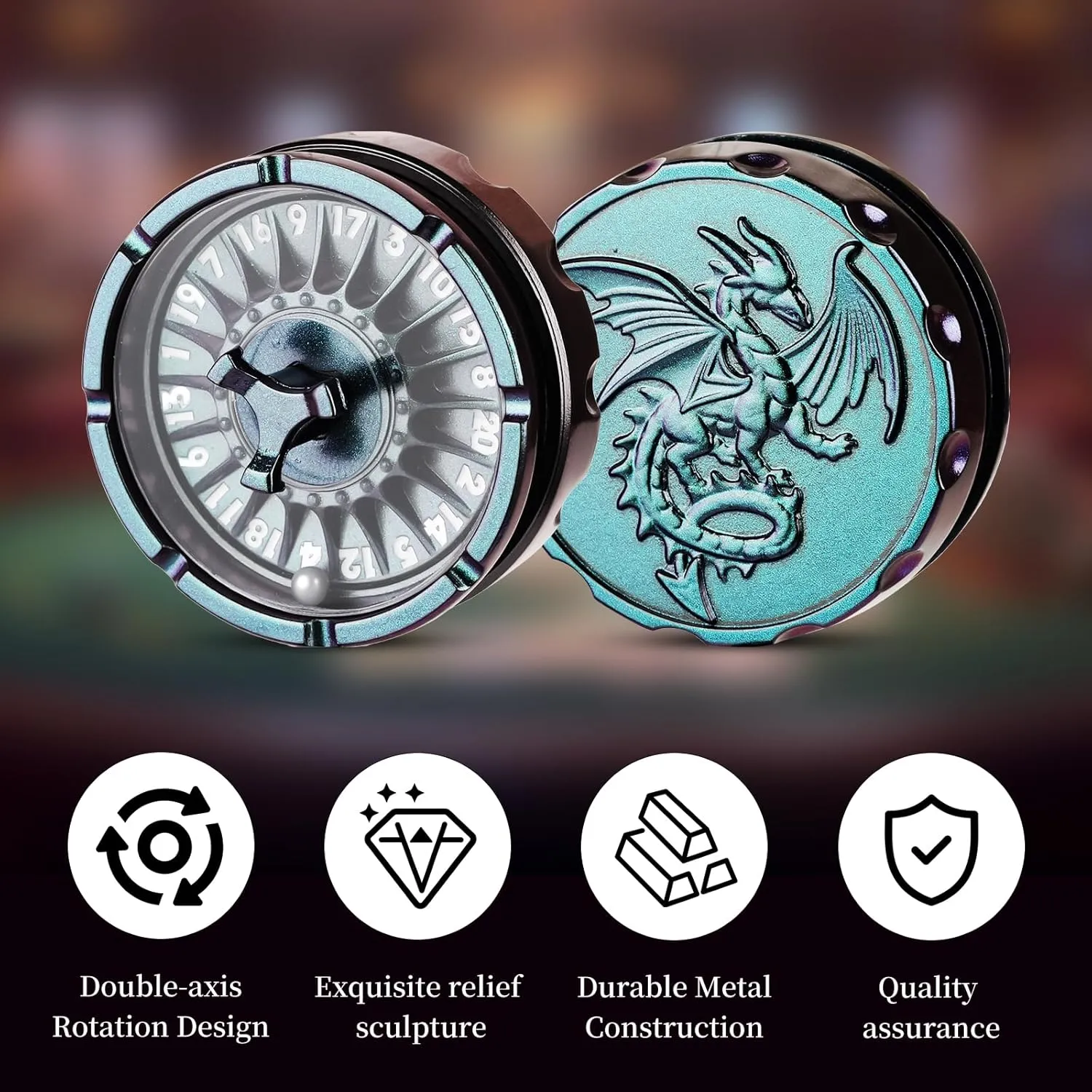 DND Dice Set with Mini Roulette Wheel – Metal D20 Roulette Dice Spinner for Dungeons & Dragons | Unique DND Gift Set with Case for RPG & Table Games(Gradient)