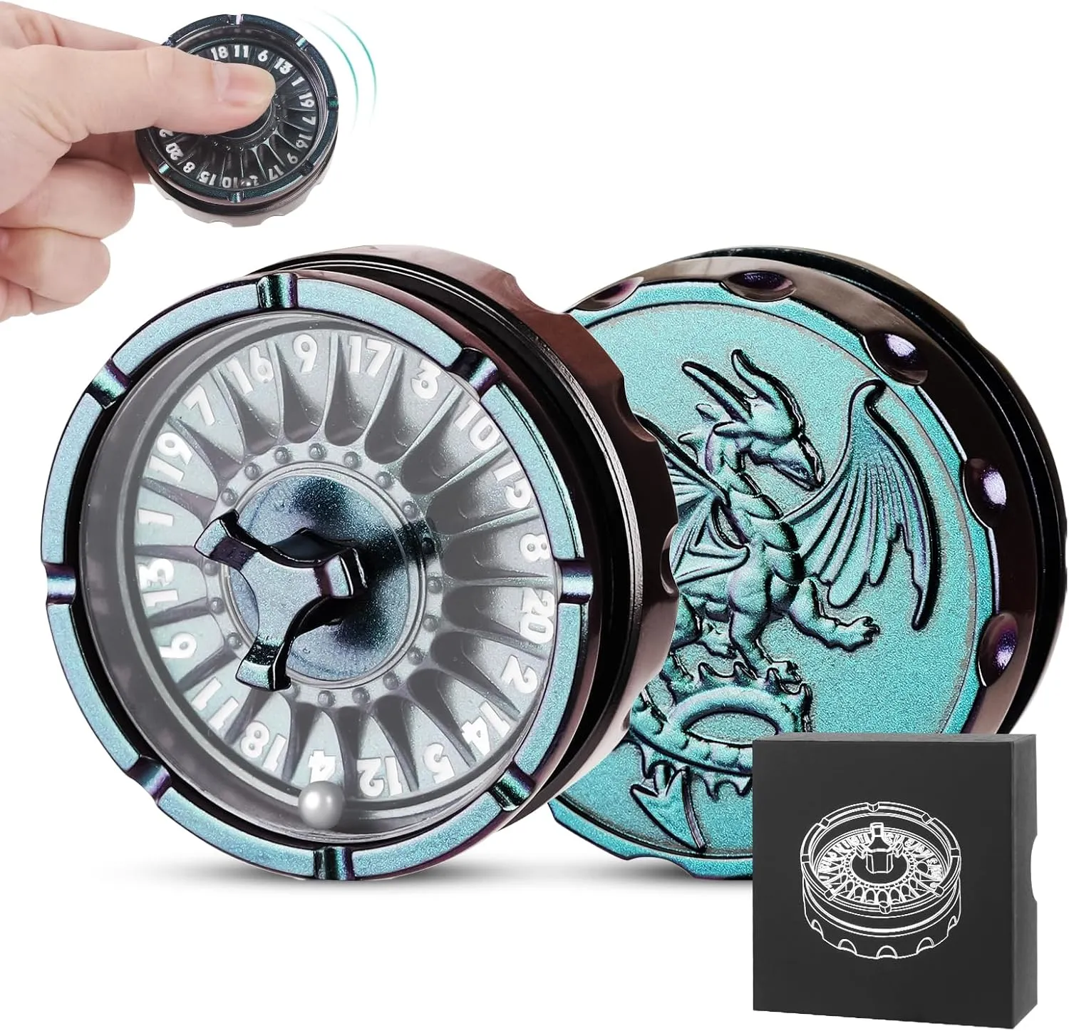 DND Dice Set with Mini Roulette Wheel – Metal D20 Roulette Dice Spinner for Dungeons & Dragons | Unique DND Gift Set with Case for RPG & Table Games(Gradient)