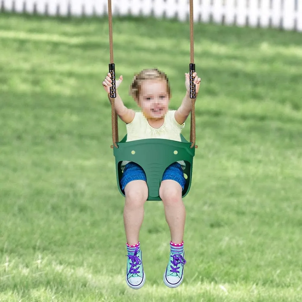 Dolibest Heavy Duty High Back Full Bucket Toddler Swing Seat with Locking Carabiners and Adjustable Rope, Cute Elephant Shape Design, 600LB Weight Limit (Bucket Swing, Green)